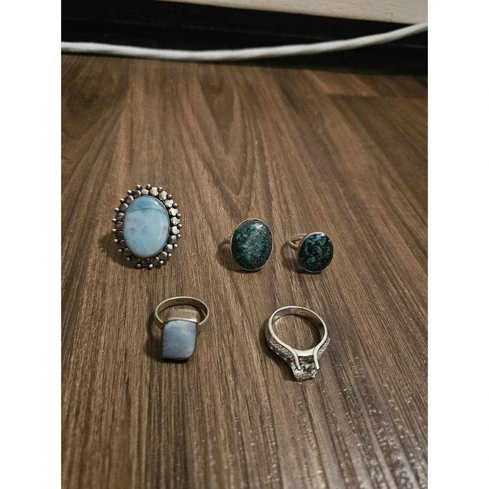 Lot 5 Womens Sterling Silver 925 Rings Blue Gemstone Larimar Turquoise CZ Mixed